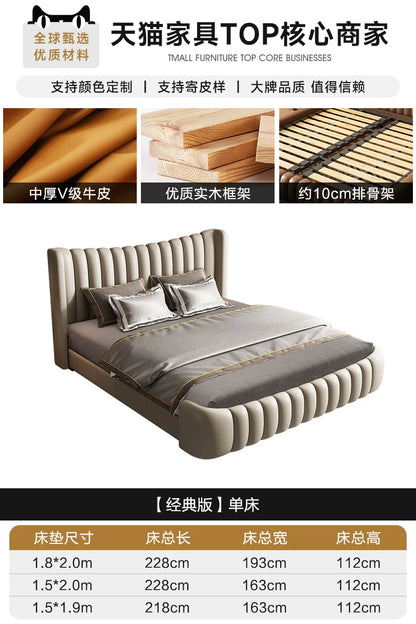 Hohes Kopfteil, Doppelbettgestell, schlichtes Holz, elegantes Queen-Size-Bett, Einzelbettgestell, Nachttische, Aufbewahrung, Cama Moderno Lujo-Möbel