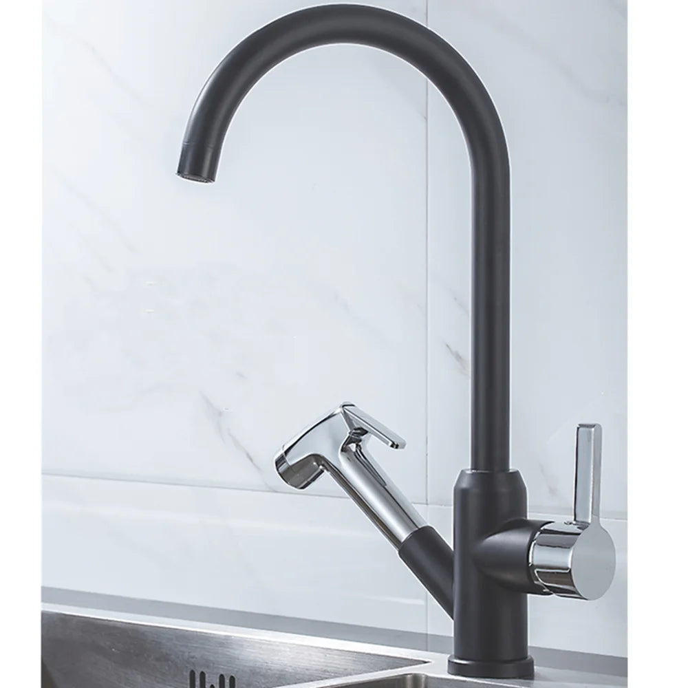 Brushed Nickel Kitchen Faucet Flexible Pull Out Nozzle Kitchen Sink Mixer Tap Stream Sprayer Head Deck Black Hot Cold Water Taps