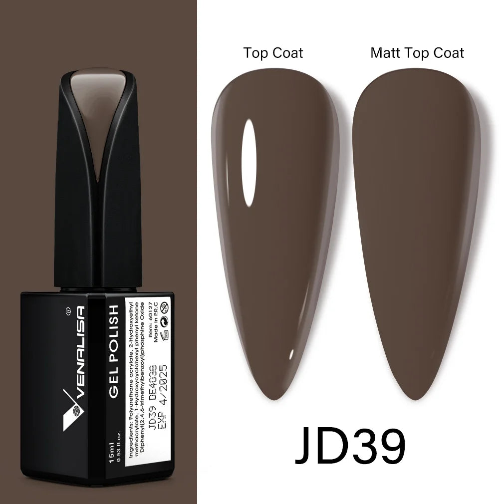 15ml VENALISA Gel Nail Polish Highly Pigmented Full Coverage Nail Gel Lacquer Semi Permanent Beauty Matt Top Coat Gel Varnish