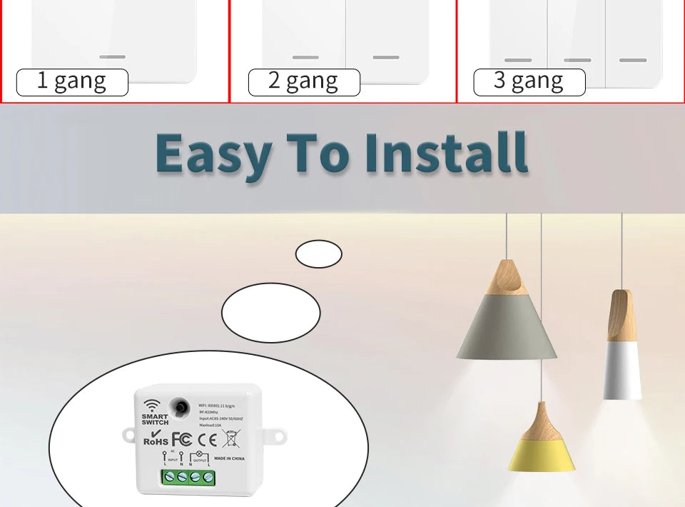 Drahtloser ON OFF-Schalter RF433-Modul Fernbedienung Lichtschalter 1/2/3 Gang Wandschalter für Glühbirne Kronleuchter 10A 110V 220V.