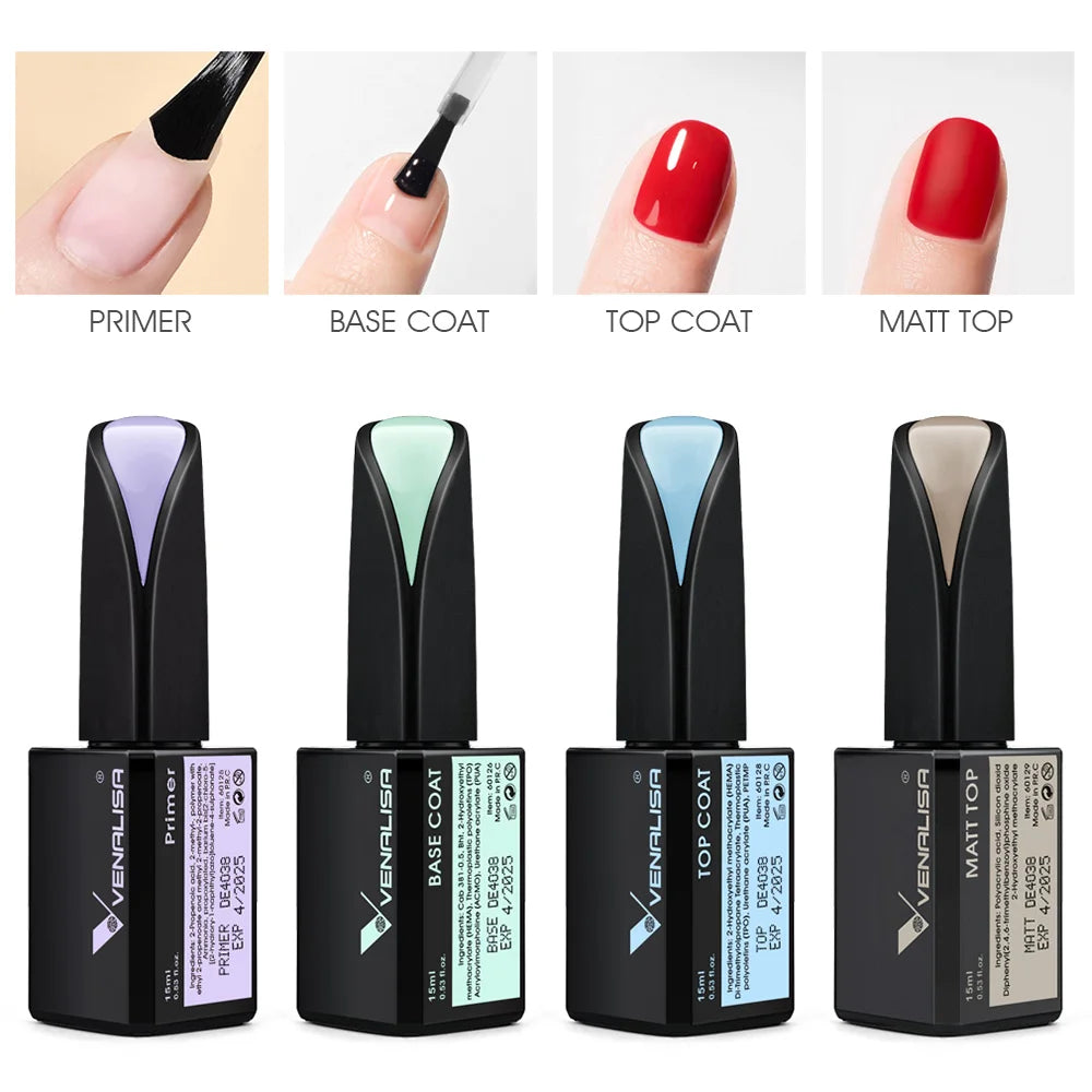 15ml VENALISA Gel Nail Polish Highly Pigmented Full Coverage Nail Gel Lacquer Semi Permanent Beauty Matt Top Coat Gel Varnish