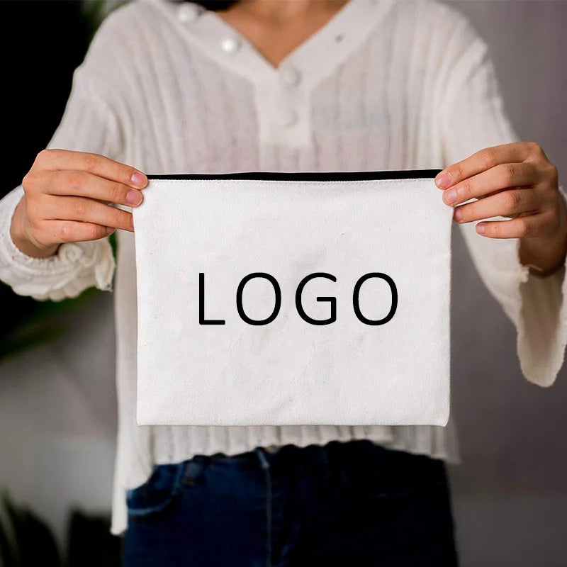 100Pcs Small Eco Friendly Custom Cotton Blank Zipper Pouch Make Up Bags Plain White Cotton Canvas Makeup Cosmetic Bag With Logo.