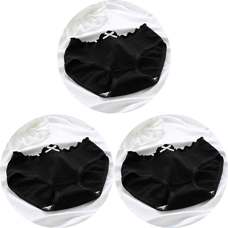 3Pcs/set Women Sexy Cotton Panties Underwear Seamless Soft Briefs Skin-Friendly Female Lingerie Mid-waist Black Underpants.
