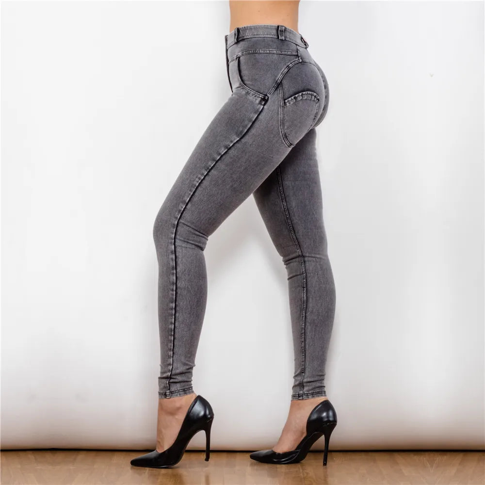 Shascullfites Women's Skinny Fit Stretchable Denim Pants Washed Gray Gym Shaping Compression Fitness Tights for Active Wear.