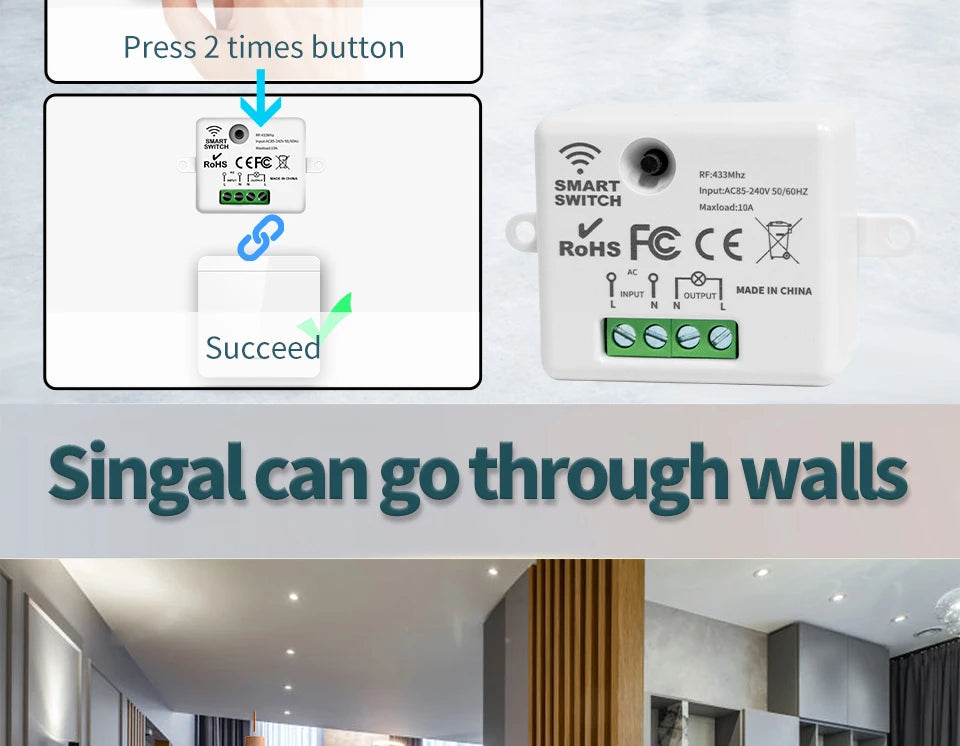 Drahtloser ON OFF-Schalter RF433-Modul Fernbedienung Lichtschalter 1/2/3 Gang Wandschalter für Glühbirne Kronleuchter 10A 110V 220V.