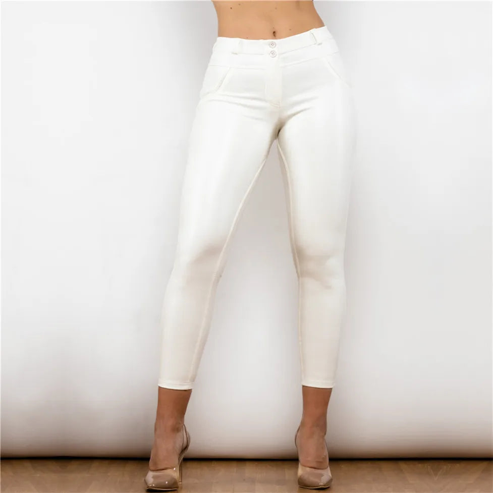 Shascullfites Faux Leather Leggings White Fleece Lined Leggins Ladies Winter Women Warm Push Up Legging Women Casual Solid Color
