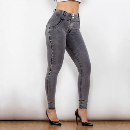 Shascullfites Women's Skinny Fit Stretchable Denim Pants Washed Gray Gym Shaping Compression Fitness Tights for Active Wear.
