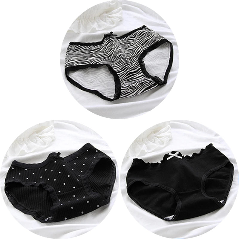 3Pcs/set Women Sexy Cotton Panties Underwear Seamless Soft Briefs Skin-Friendly Female Lingerie Mid-waist Black Underpants.
