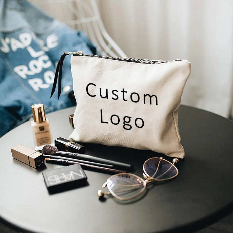 100Pcs Small Eco Friendly Custom Cotton Blank Zipper Pouch Make Up Bags Plain White Cotton Canvas Makeup Cosmetic Bag With Logo.
