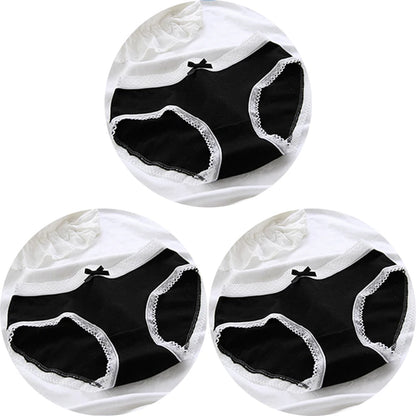 3Pcs/set Women Sexy Cotton Panties Underwear Seamless Soft Briefs Skin-Friendly Female Lingerie Mid-waist Black Underpants.