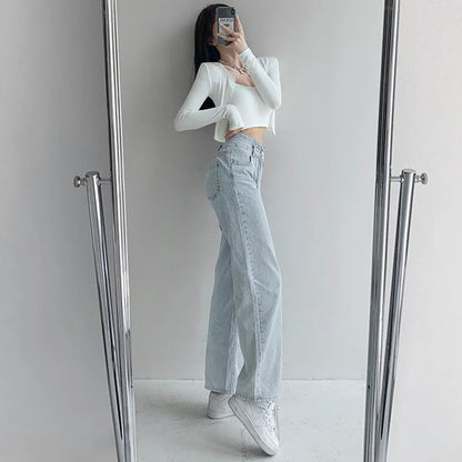 High Waist Loose Comfortable Jeans for Women Streetwear Fashionable Straight Pants Mom Jeans Washed Boyfriend Jeans.