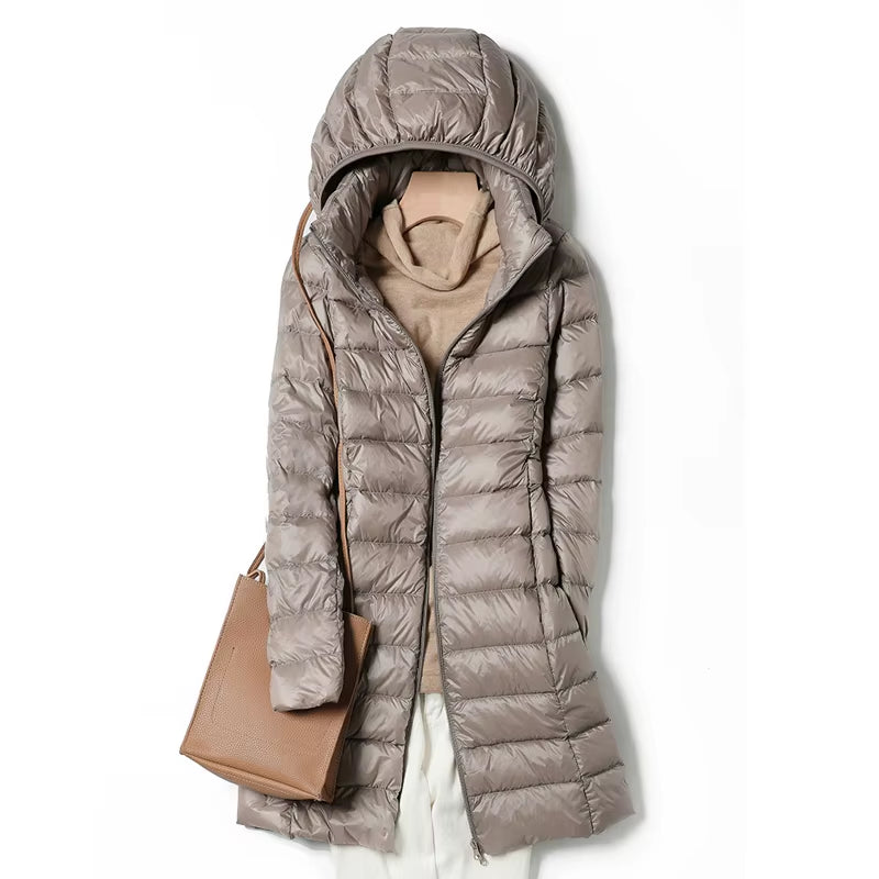 0-10℃ Women Winter Jackets Ultralight Portable Puffy Thin down Coat Hooded Female Duck down Jacket Hood Detachable Outerwear.