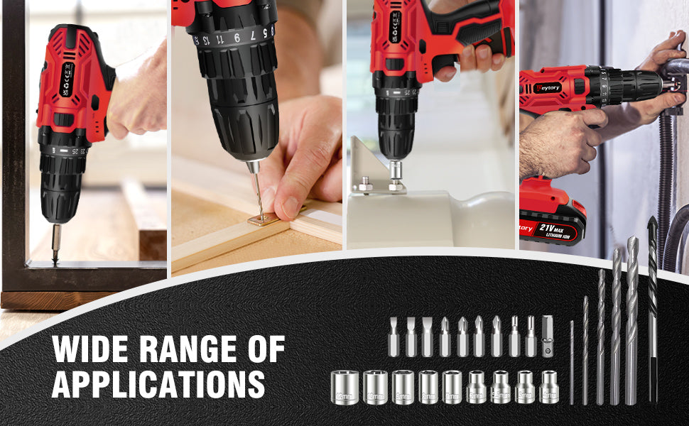 21-V-Batteriebohrmaschine, Elektroschrauber mit 45 Nm, 25+1 Spanndrehmomenteinstellungen, 29-teiliges Zubehör, LED-Licht, Sicherheitsbohrmaschine