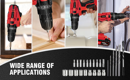 21-V-Batteriebohrmaschine, Elektroschrauber mit 45 Nm, 25+1 Spanndrehmomenteinstellungen, 29-teiliges Zubehör, LED-Licht, Sicherheitsbohrmaschine