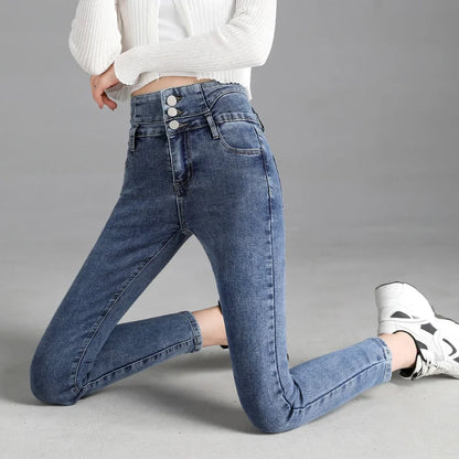 High-Quality New Vintage High-Waist Stretch Skinny Jeans, Women'S Fashion Stretch Button Pencil Pants, Mom Casual Jeans Pants.
