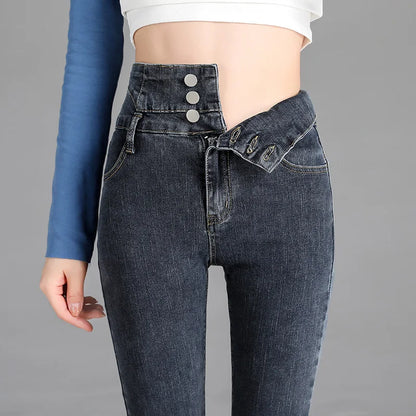 High-Quality New Vintage High-Waist Stretch Skinny Jeans, Women'S Fashion Stretch Button Pencil Pants, Mom Casual Jeans Pants.