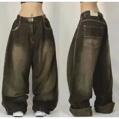 Streetwear New Fashion Oversized Print Baggy Jeans Y2K Harajuku Hip-Hop Vintage Pop Gothic High Waist Wide-Leg Pants Trousers.
