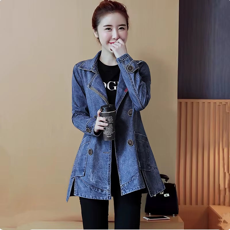 2024 Denim Jacket Women Coat Top Spring Autumn Jeans Jacket Women Clothes Double-Breasted Female Blue Loose Size Coat 68.