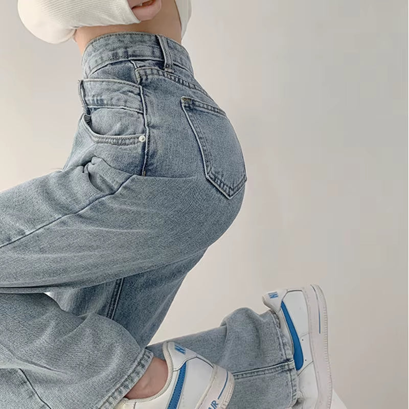 High Waist Blue Jeans Harajuku Korean Ulzzang Harajuku Denim Pants Wild Daily Casual Girl Loose Trouser Streetwear Jean Femme.