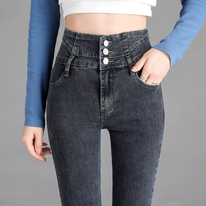 High-Quality New Vintage High-Waist Stretch Skinny Jeans, Women'S Fashion Stretch Button Pencil Pants, Mom Casual Jeans Pants.