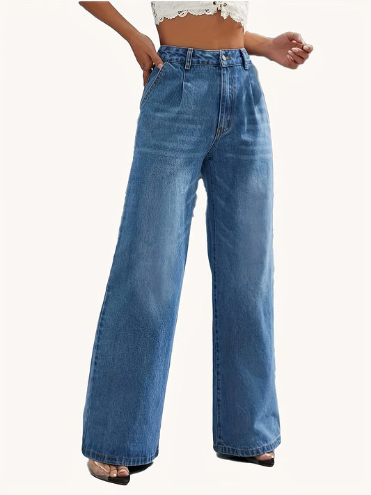 New Women'S Cross-Border European and American Style Solid Color Jeans Women'S Straight Wide Leg Pants Casual All-Match.