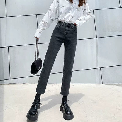 Ankle-Length Jeans Women Ripped Vintage Elasticity High Quality Washed Harajuku All-Match Students Leisure Lady Daily Female New.