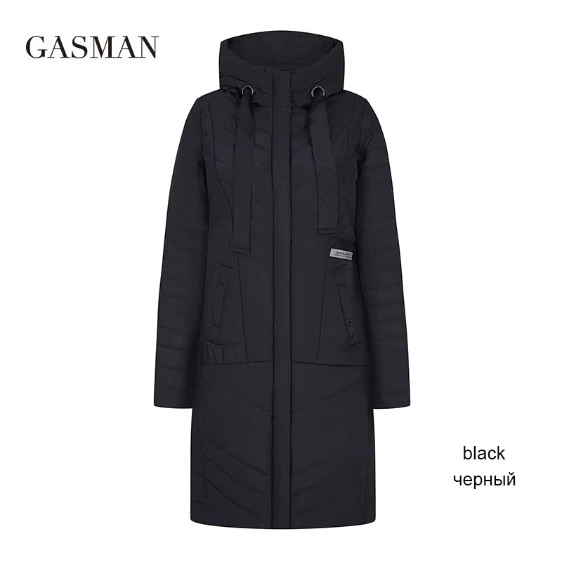 2022 Autumn Fashion Slim Thin down Jacket Women Pocket Coat Hoodies Solid Space Cotton Female Long Jacket Coat Spring New.
