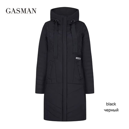 2022 Autumn Fashion Slim Thin down Jacket Women Pocket Coat Hoodies Solid Space Cotton Female Long Jacket Coat Spring New.
