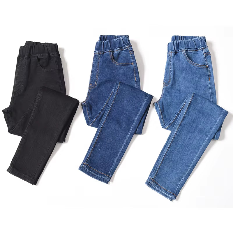 Women'S Elastic High Waist Skinny Jeans Clothes 5XL 6XL Fashion Women Black Blue Pocket Mom Jeans Skinny Stretch Denim Pants.