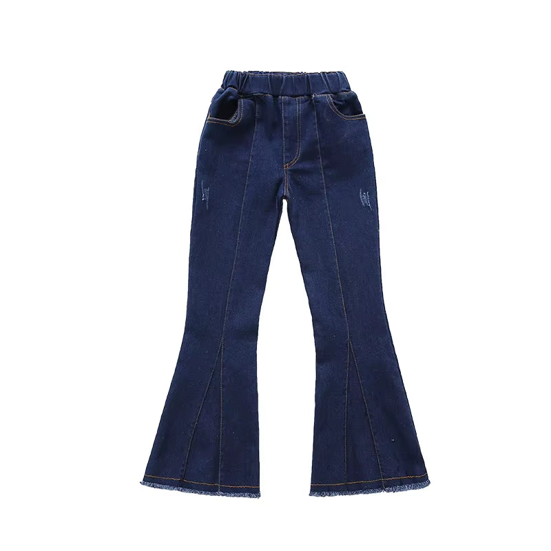 Fashion Girls Denim Bell-Bottoms Jeans Solid Children'S Clothing Spring Summer Pants Kids Vintage Jeans 4 5 7 9 11 13 Year Old.