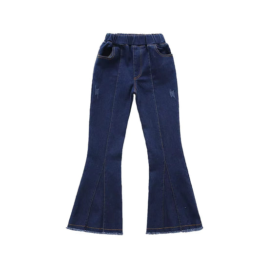 Fashion Girls Denim Bell-Bottoms Jeans Solid Children'S Clothing Spring Summer Pants Kids Vintage Jeans 4 5 7 9 11 13 Year Old.
