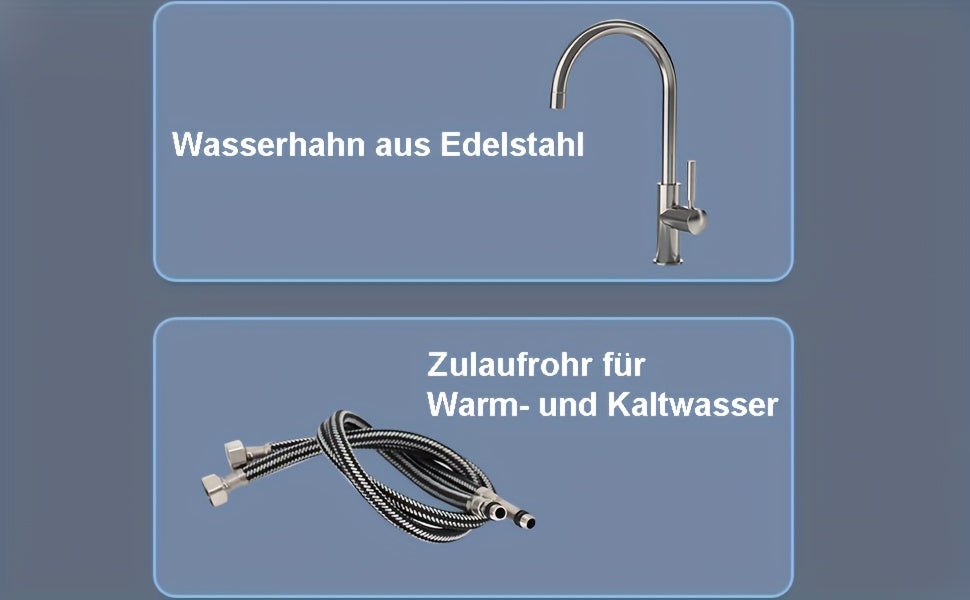 Edelstahlspüle, freistehendes Doppelschüssel-Küchenspülbecken mit Wasserhahn, Warm- und Kaltwasserrohr, Silber 75 * 40 * 83 cm