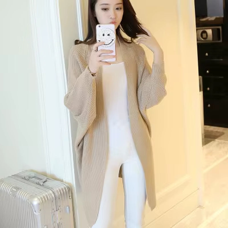 2023 Long Cardigan Women Sweater Autumn Winter Bat Sleeve Knitted Sweater Femme Jacket Loose Ladies Sweaters Cardigans New.