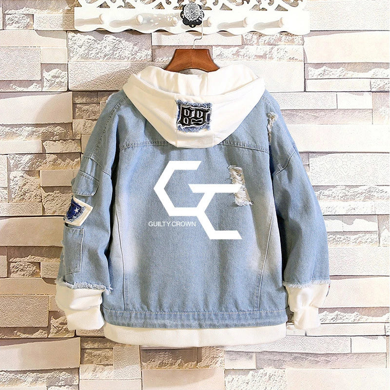 Anime Attack on Titan Unisex Streetwear Long Hooded Jeans Jacket Guilty Crown Death Note Harajuku Denim Patchwork Hoodies Coat.