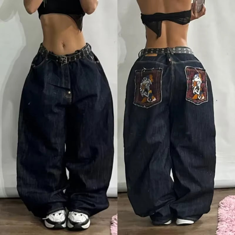 Streetwear New Fashion Oversized Print Baggy Jeans Y2K Harajuku Hip-Hop Vintage Pop Gothic High Waist Wide-Leg Pants Trousers.