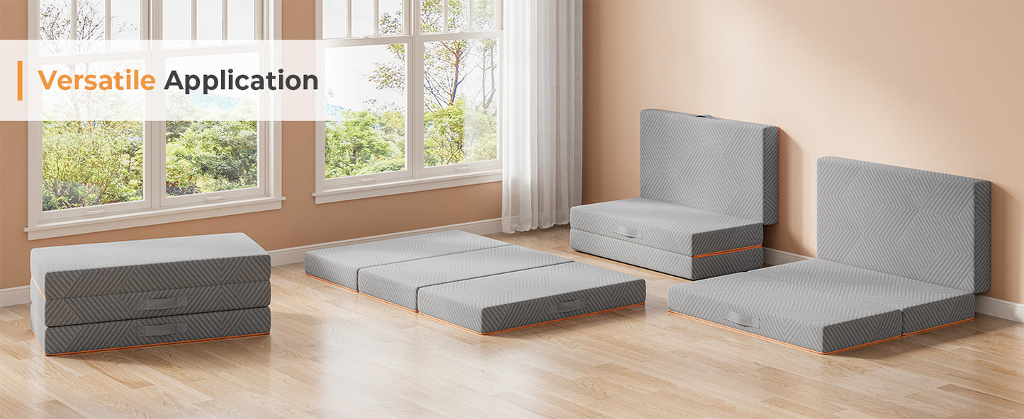 Vesgantti Klappmatratze, 15 und 8 cm große faltbare Gel-Memory-Schaum-Matratze, dreifach faltbar, für Reisen, Camping, Gästebett