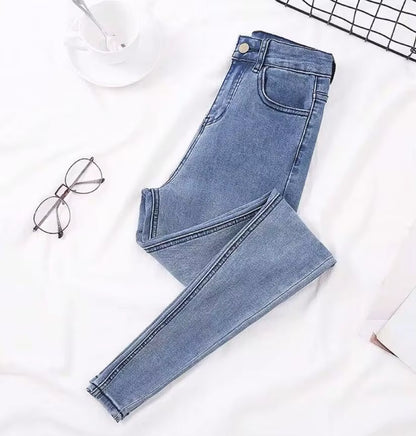 Elastic Strech Jeans for Women High Waist Full Length Skinny Pencil Black Blue Denim Pants Slim Streetwear Female Trousers.