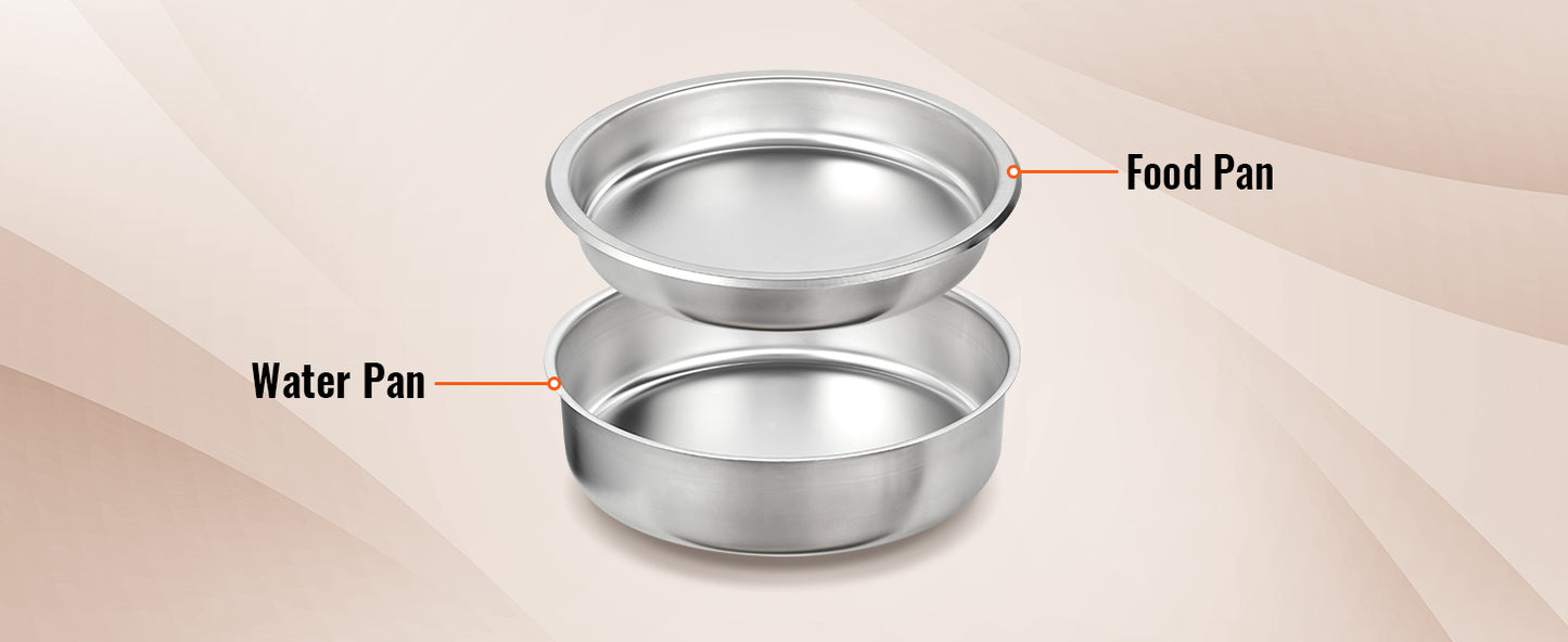 SucceBuy Roll Top Chafing Dish Buffet Set 6 Qt 2 Pack Stainless Steel Chafer with 2 Full Size Pans Round Catering Warmer Server.