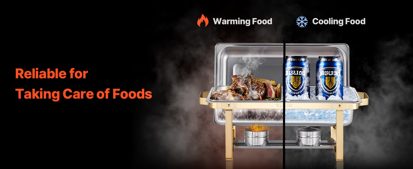 SucceBuy 8 Qt 4 Pack Chafing Dish Buffet Set Stainless Steel Chafer with 2 Full Size and 4 Half Size Pans Catering Warmer Server.