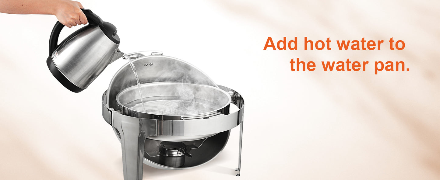 SucceBuy Roll Top Chafing Dish Buffet Set 6 Qt 2 Pack Stainless Steel Chafer with 2 Full Size Pans Round Catering Warmer Server.