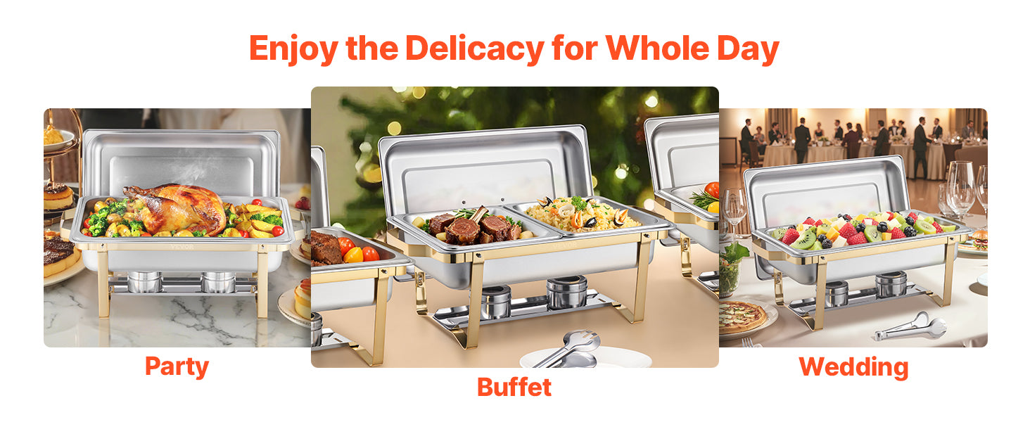 SucceBuy 8 Qt 4 Pack Chafing Dish Buffet Set Stainless Steel Chafer with 2 Full Size and 4 Half Size Pans Catering Warmer Server.