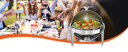 SucceBuy Roll Top Chafing Dish Buffet Set 6 Qt 2 Pack Stainless Steel Chafer with 2 Full Size Pans Round Catering Warmer Server.