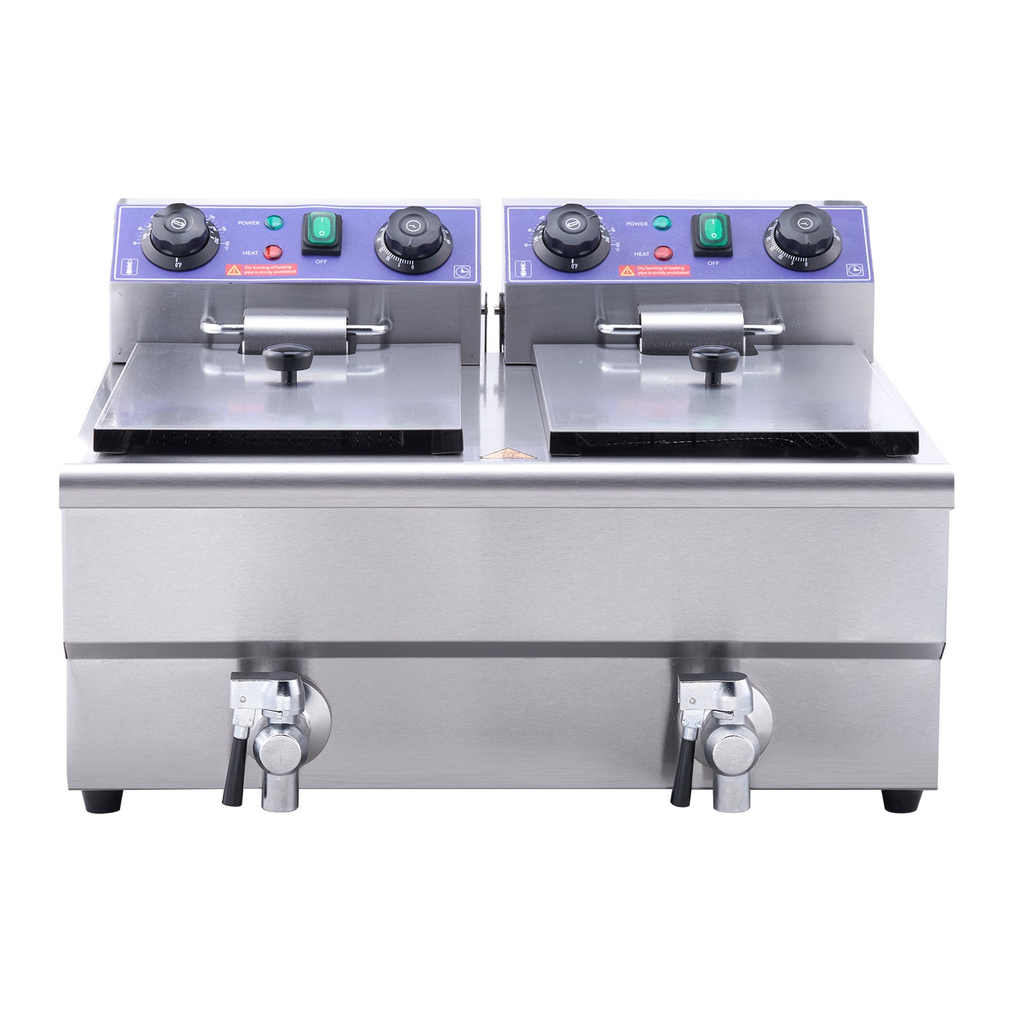 SucceBuy Commercial Electric Deep Fryer w/Dual Tanks 12L 3000W  Stainless Steel Countertop Fryer for Fried Chicken French Fries.