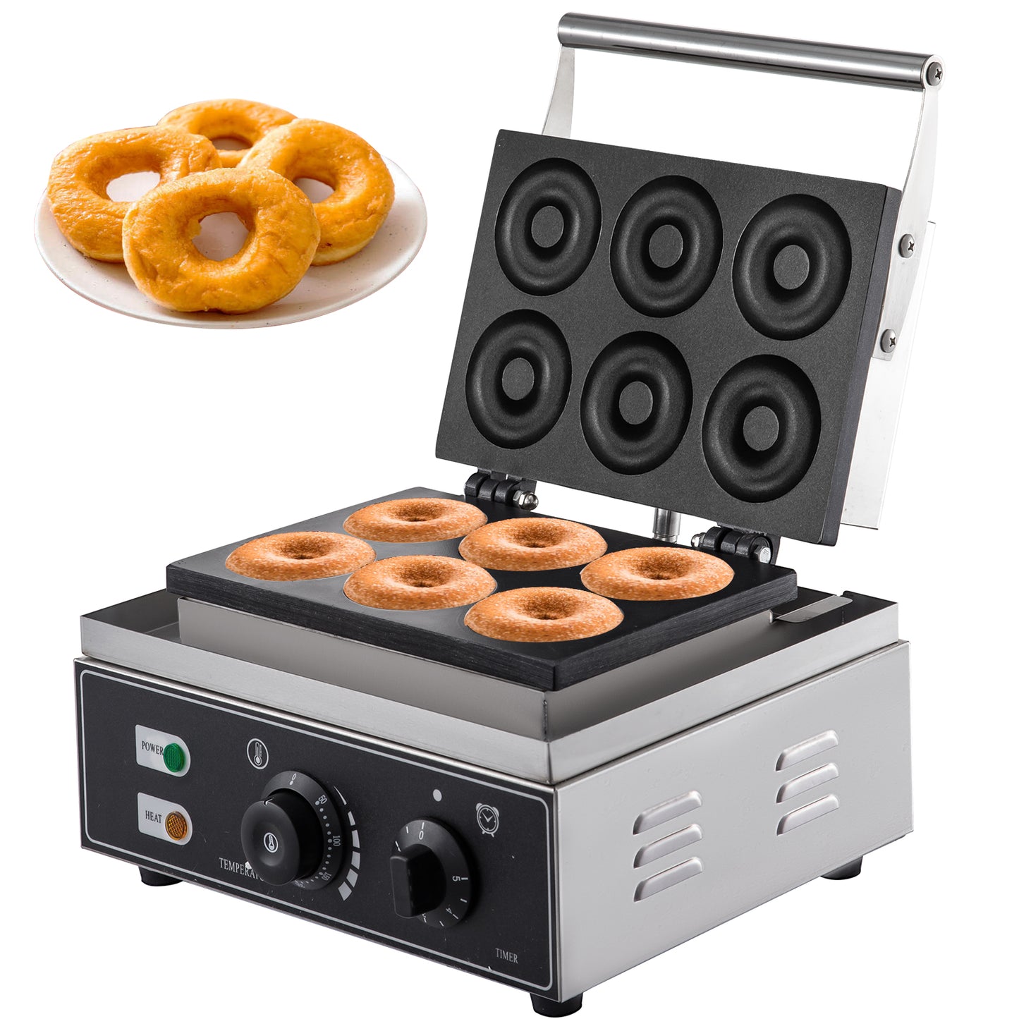 SucceBuy 6 Hole Electric Sweet Donut Maker Stainless Steel Non Stick Commercial Donut Waffle Cookies Gaufriers Kitchen Appliance.
