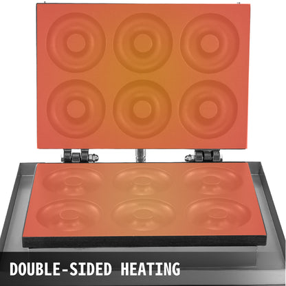 VEVOR 6 Hole Electric Sweet Donut Maker Stainless Steel Non Stick Commercial Donut Waffle Cookies Gaufriers Kitchen Appliance.