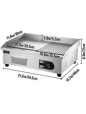 SucceBuy 14"-22" Electric Countertop Griddle Teppanyaki Grill 1600W/3200W Stainless Steel Flat Top Grills for Pancake Chicken.