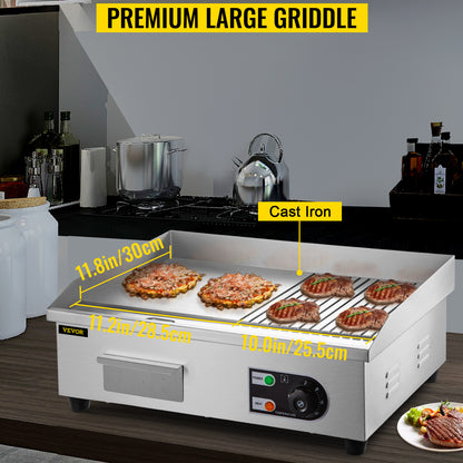 SucceBuy 14"-22" Electric Countertop Griddle Teppanyaki Grill 1600W/3200W Stainless Steel Flat Top Grills for Pancake Chicken.