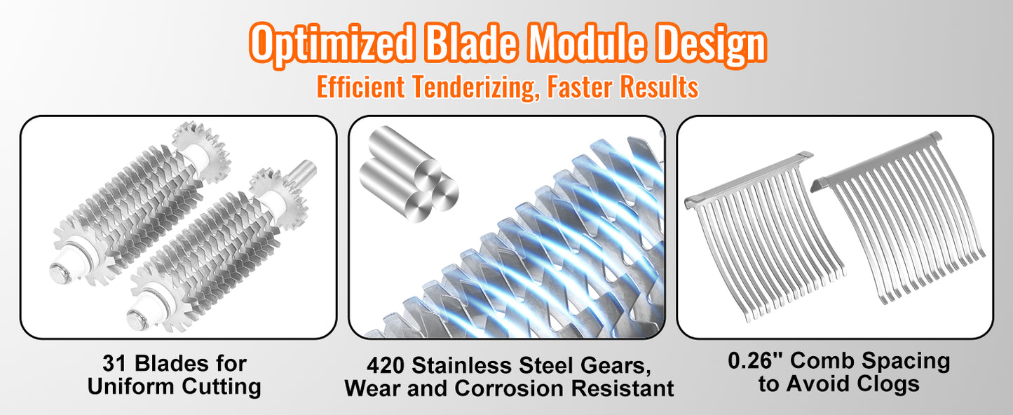 SucceBuy Commercial Meat Tenderizer Heavy Duty Stainless Steel Meat Tenderizer Machine Quick and Easy Manual Operation Kitchen.