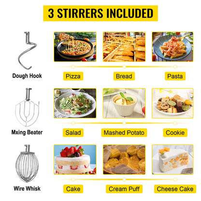 SucceBuy 15QT Industrial Kitchen Mixer 3 Gear Speeds (110/178/390 RPM) Durable 110V Includes Stainless Bowl Dough Hook Whisk.