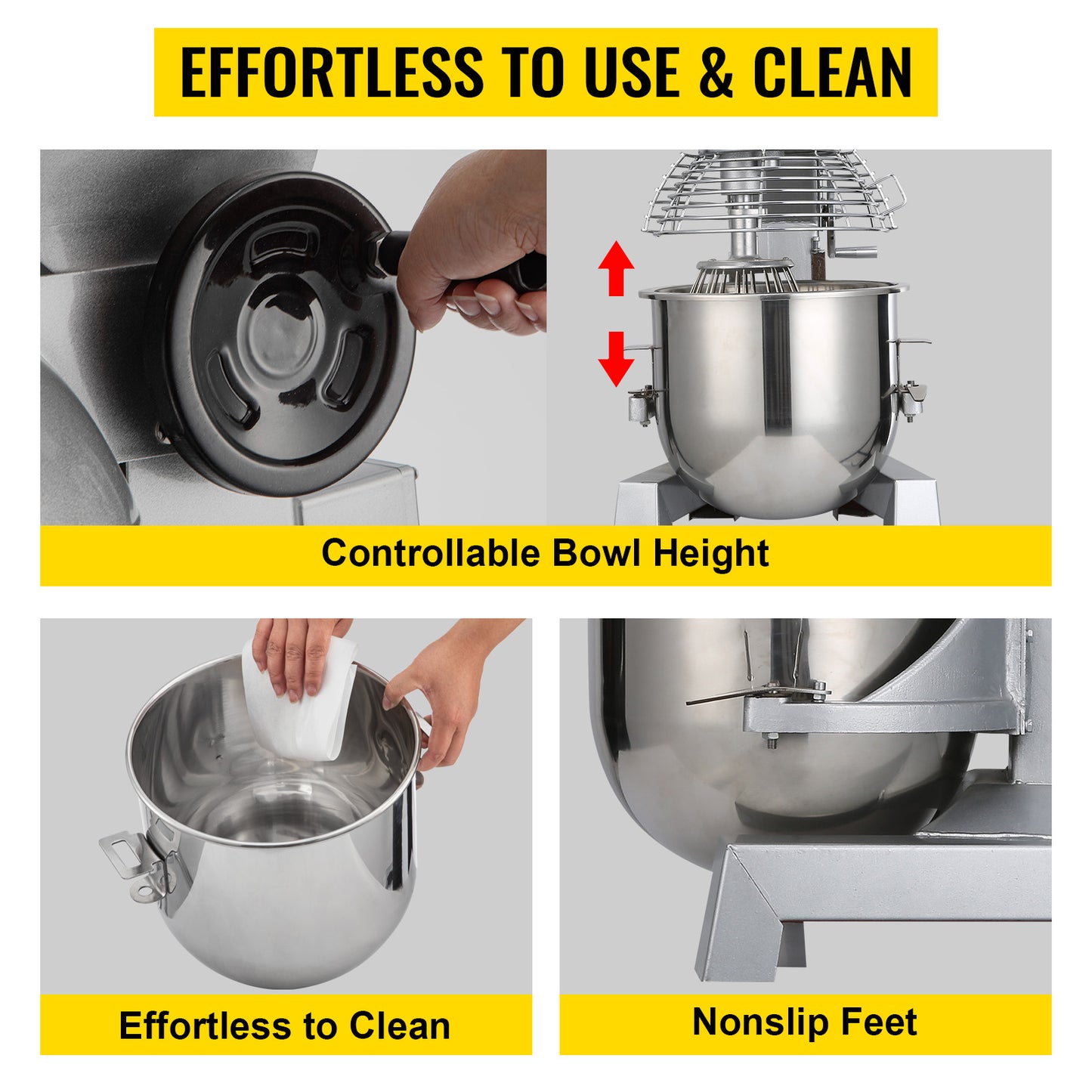 SucceBuy 15QT Industrial Kitchen Mixer 3 Gear Speeds (110/178/390 RPM) Durable 110V Includes Stainless Bowl Dough Hook Whisk.